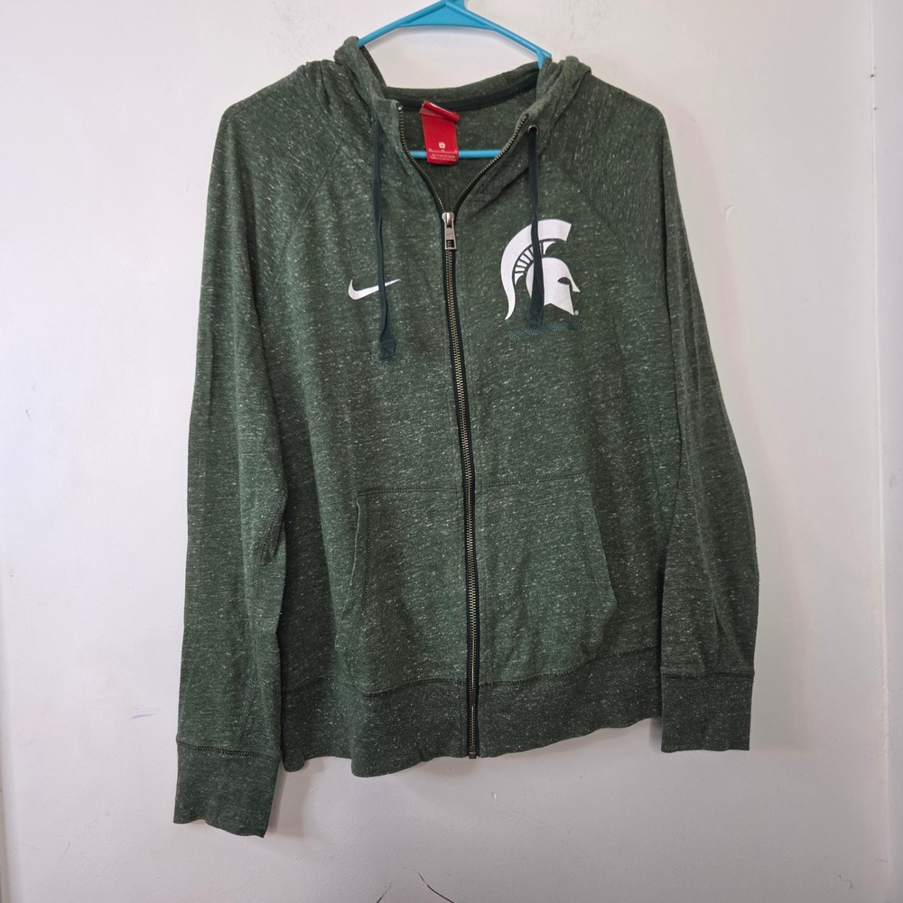 Nike Michigan State Spartans Womens Full Zip Hoodie Green Heathered Medium MSU